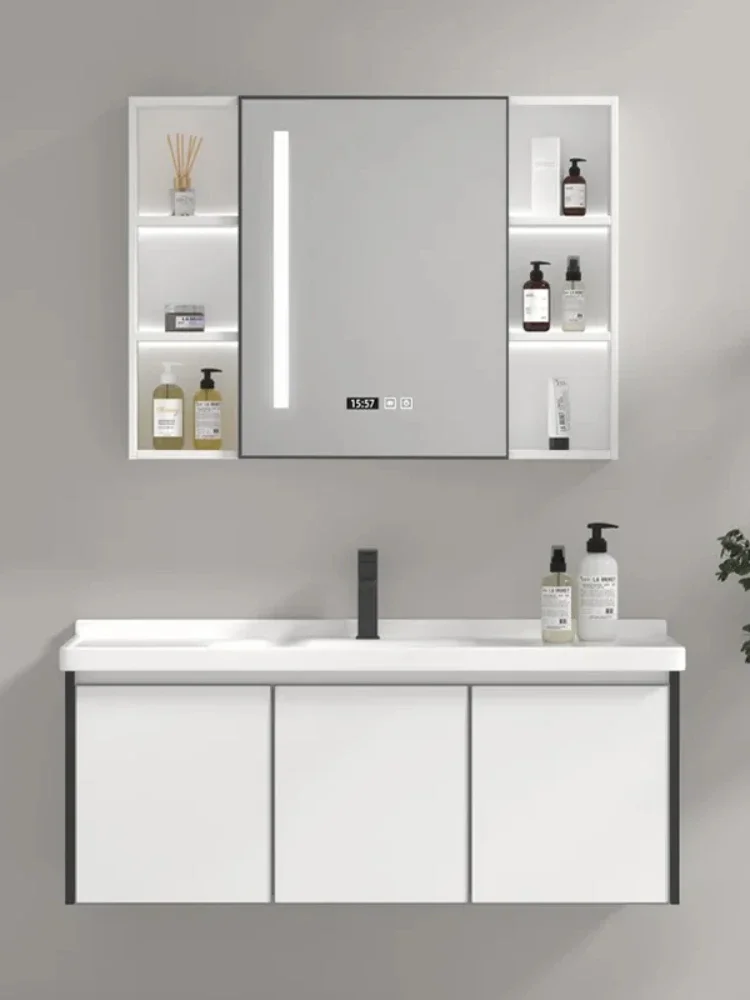 Aluminum Bathroom Cabinet With Smart Mirror Slate Ceramic Washbasin Cabinet Bathroom Vanity Sink Cabinet Bathroom Furniture