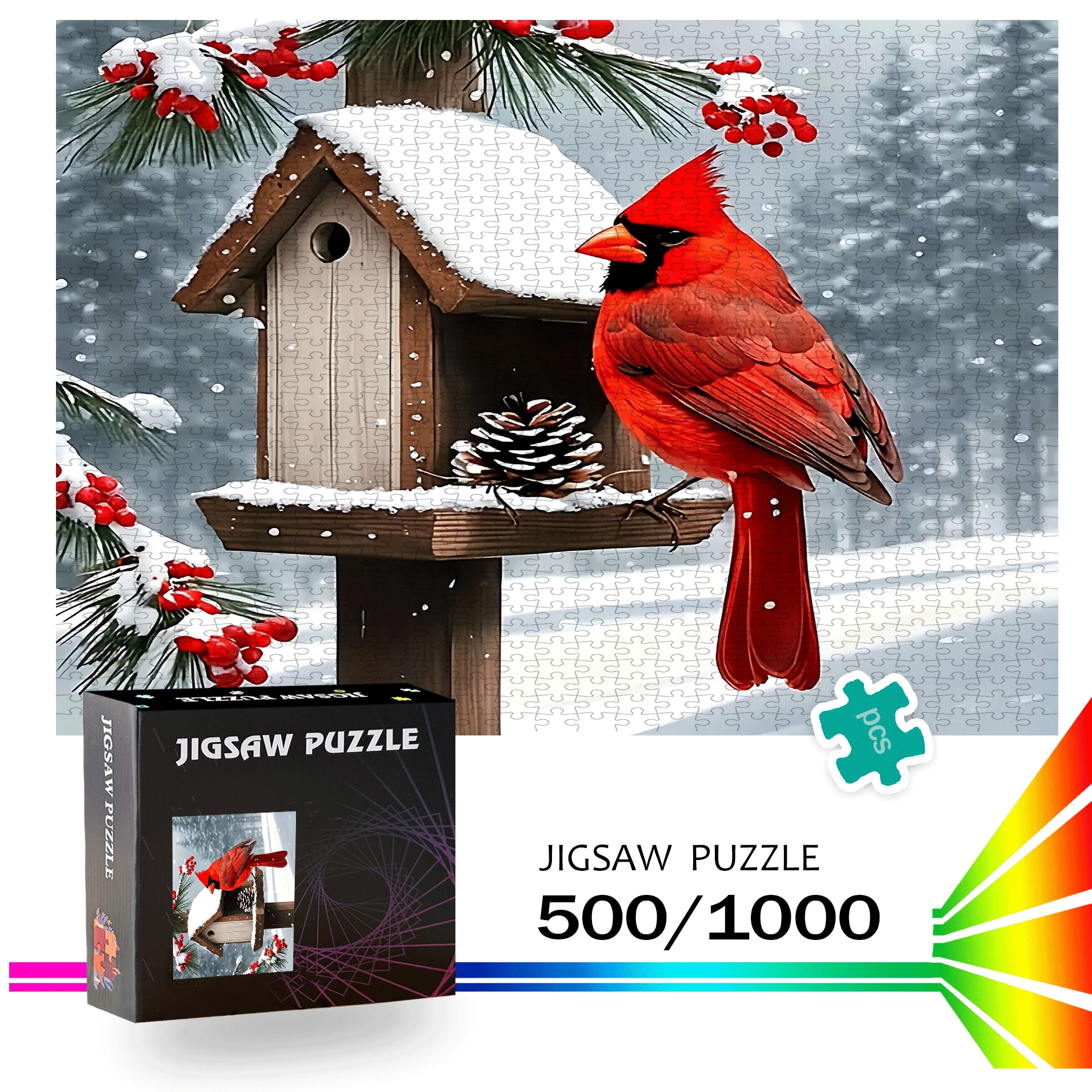 Regalo per l'interazione familiare e la sfida del cervello fai-da-te - Red Sparrow Birdhouse 500 pezzi/1000 pezzi Gioco di puzzle |   Decorazioni per la casa e divertimento Acti
