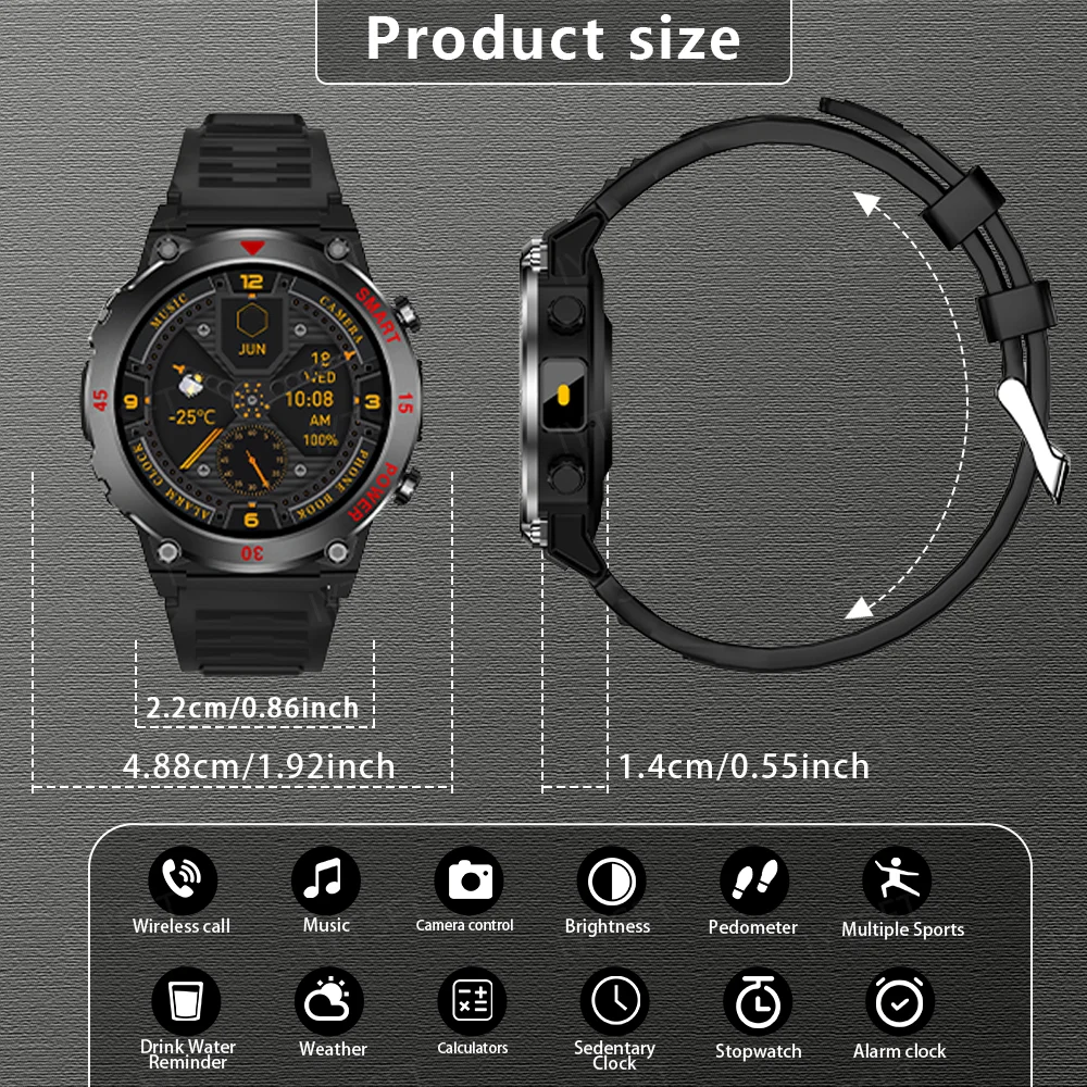 LAXASFIT New Smart Watch Men's Outdoor Sports LED Flashlight  Bluetooth Calling Voice Assistant Health Monitoring Smartwatch