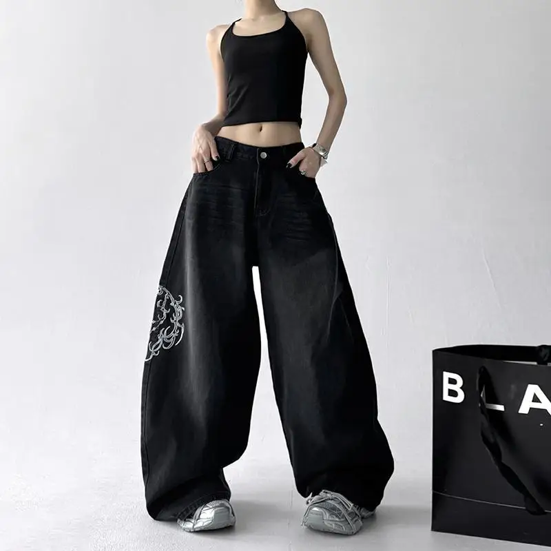 2026 New Summer American Retro Embroidery Curved Jeans For Men Loose INS Style Slim Draping Wide Leg Denim Pants