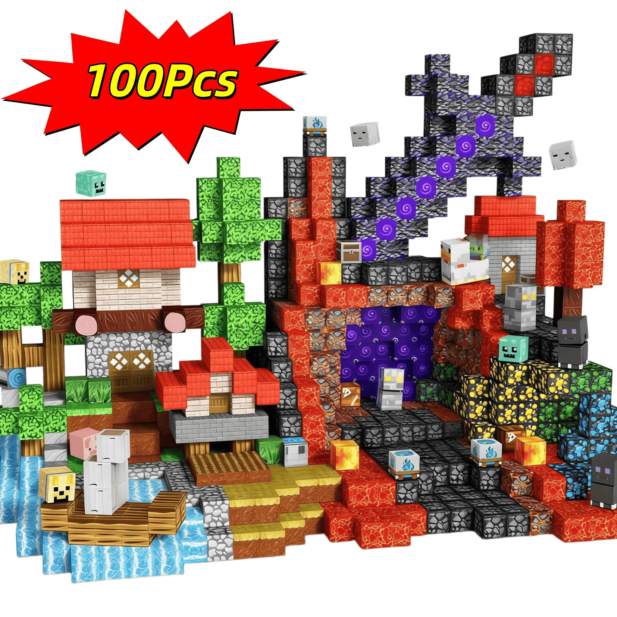 

Magnetic Building Blocks 100 Pcs STEM Educational Toys for Kids Age 3+ DIY Assembly Bricks Creative Gift for Children
