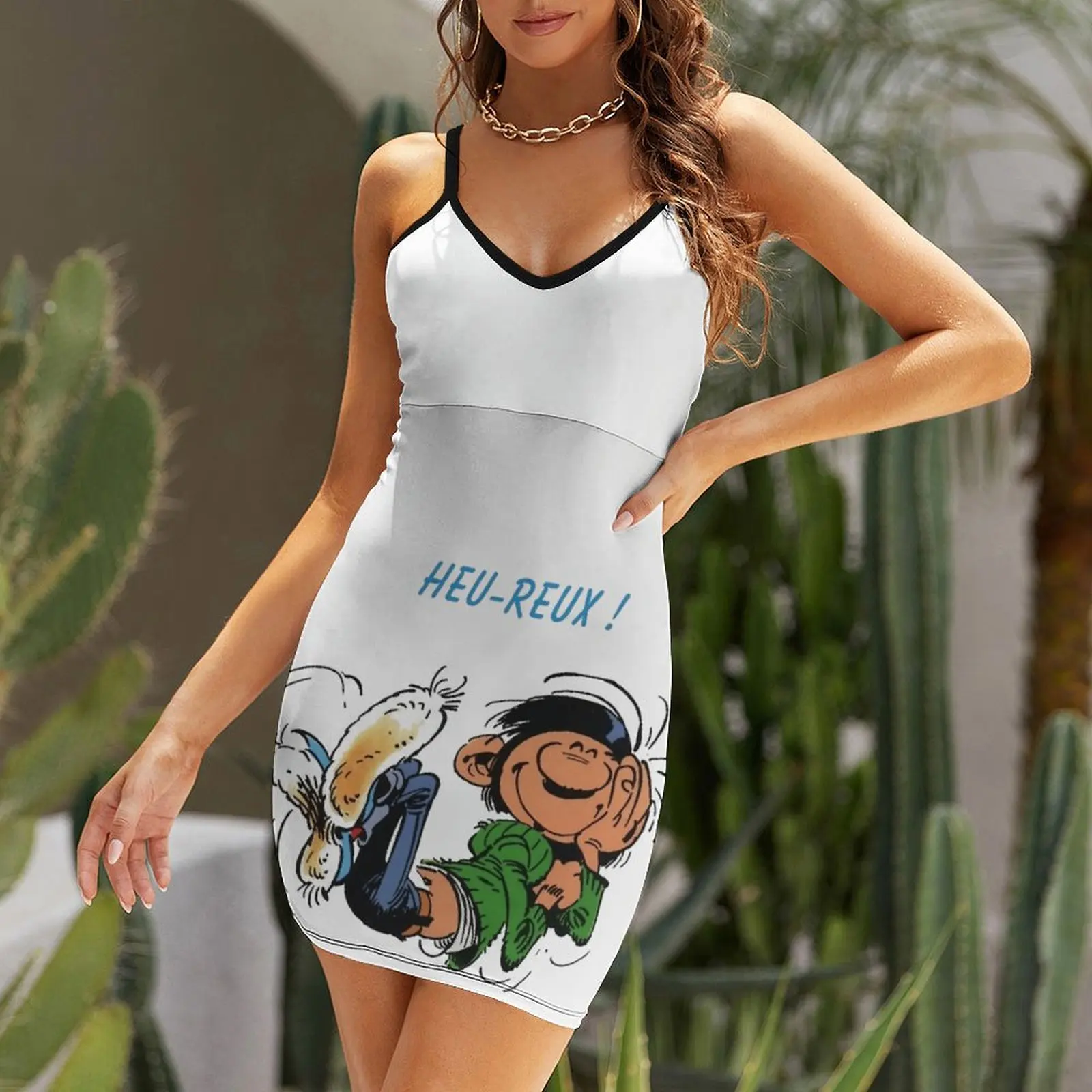 Sexy Gaston Lagaffe Graphic For Sale (1) Premium Women's Sling Dress  Woman's Dress Funny Novelty  Vacations Strappy Dress