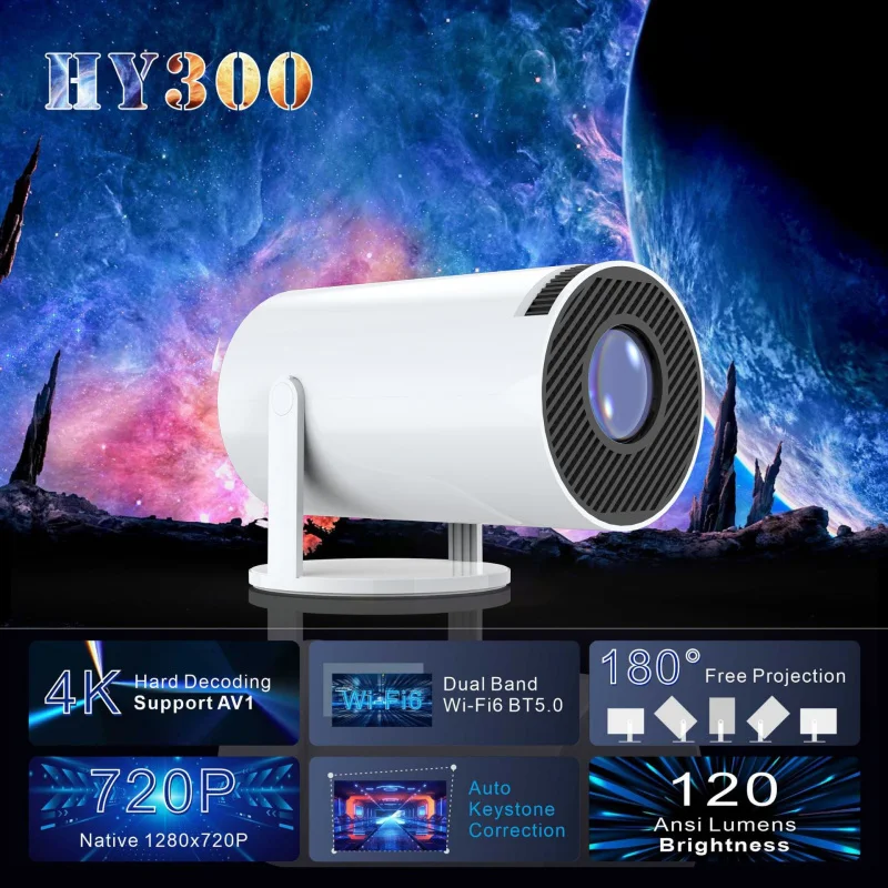 

HY300 Projector Home 4K Portable LCD Ultra HD Living Room Wall Projection Wireless Screen Mirroring Android 1080P