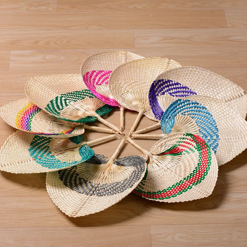 Natural Bamboo Raffia Hand Fan Summer Cooling Supplies Hand Woven Fan Farmhouse Wall Decoration Wedding Party Gift