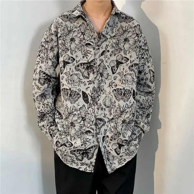 

Мужская рубашка с цветочным принтом без утюга, с воротником-стойкой, в трендовом ретро-стиле, повседневная, из полиэфирного волокна, весенняя...