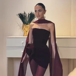 Thinyfull Women Mini Prom Evening Dresses Saudi Arabia Velvet Burgundy Party Dress Sexy Night Cocktail Prom Gowns Customized