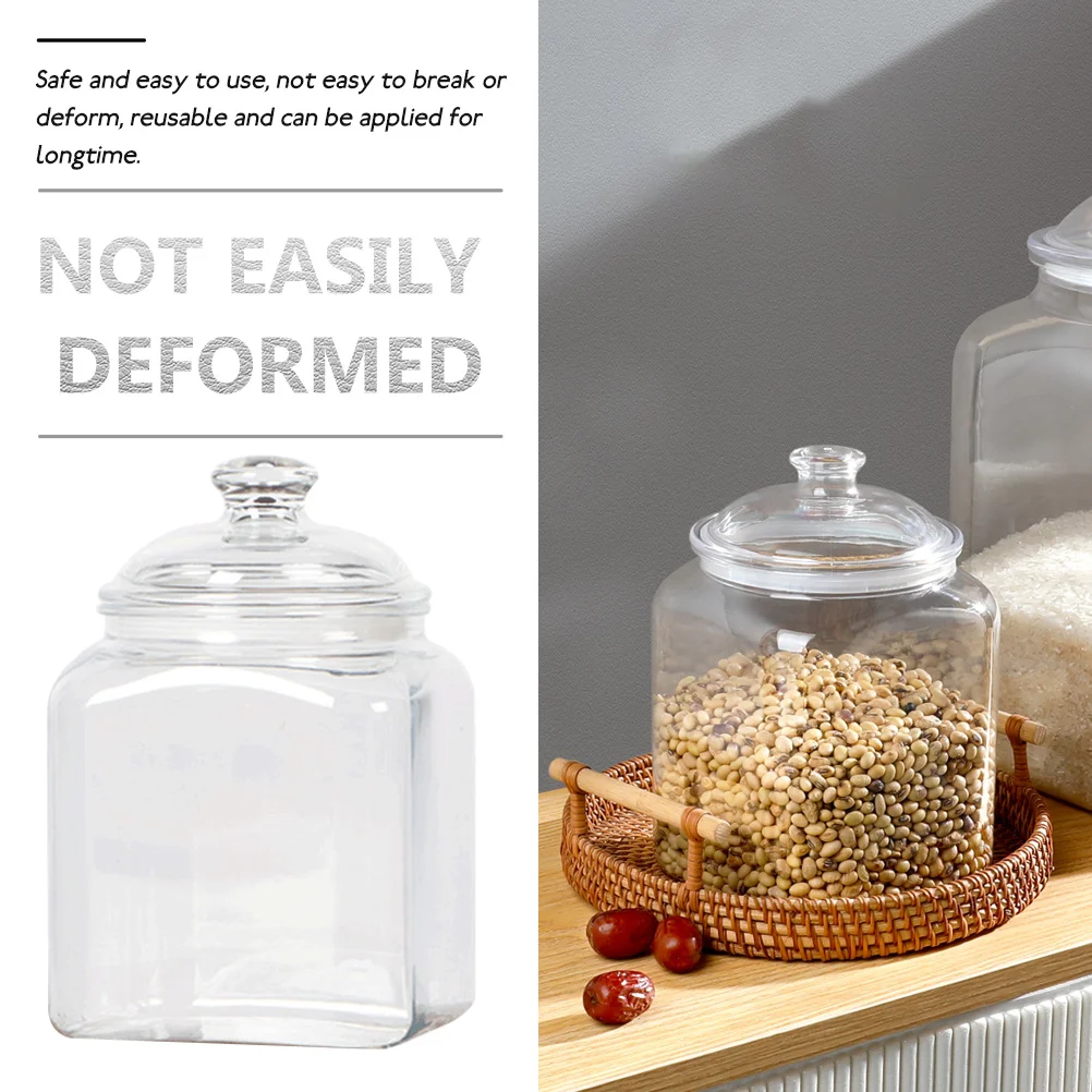 Square Storage Jars Plastic Airtight Grain Containers Food Canisters Dried Fruit Sealed Kitchen BoxesReusable Pet Flour Tea