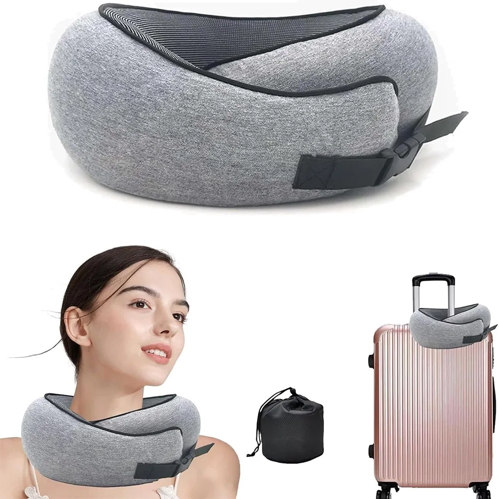 Oreiller de Voyage en Mousse Memoire U-Shape "Escargot" - Soutien Cervical Ergonomique، محمول، Réglable et Doux pour Sieste o