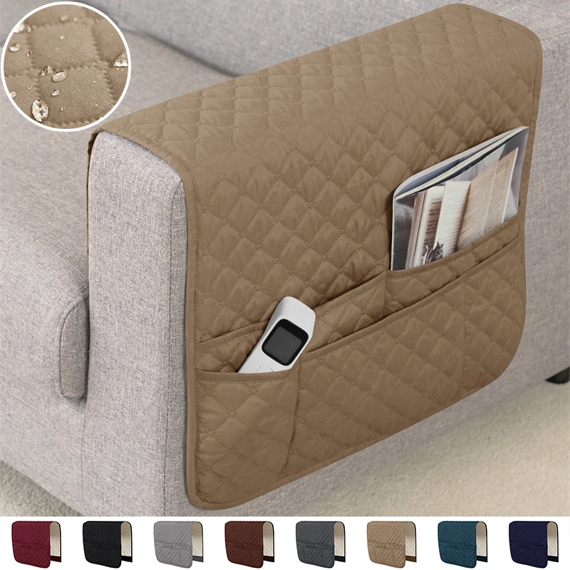 1PC Sofa Armrest Cover with Storage Double Pocket Sofa Side Cover Solid Color Bag Armchair Protector Slipcover for Living Room