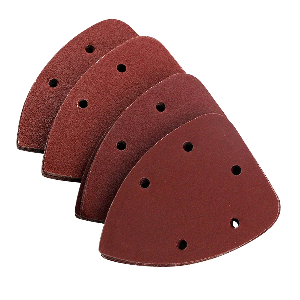 

40pcs Sandpaper Sheets 140mm Palm Sander Pads Hook Loop Backing Coarse to Extra Fine Grit 40 80 120 240 Grinding Triangle Discs