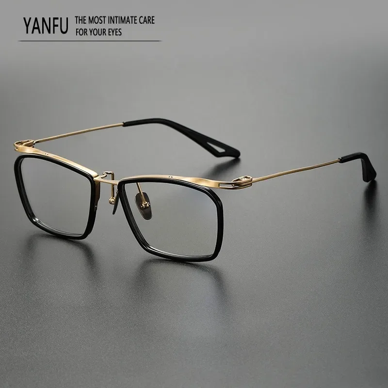 Business Vintage Retro Pure Titanium Glasses Frames Fashion Optical Eyewear Square Men's Women's Myopia Reading Eyeglasses Black