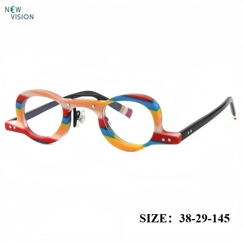 

2026 Fashion Women Retro Colored Acetate Circular Cat Eye Eyeglasses Frames Optical Men Myopia Reading Anti Blue Light Glasses