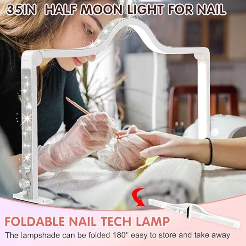 48W LED Knob Type Half Moon Lamp Beauty Salon Eyelash Extension Desk Fill Light Brightness Adjustable Makeup Foldable Nail Lamp