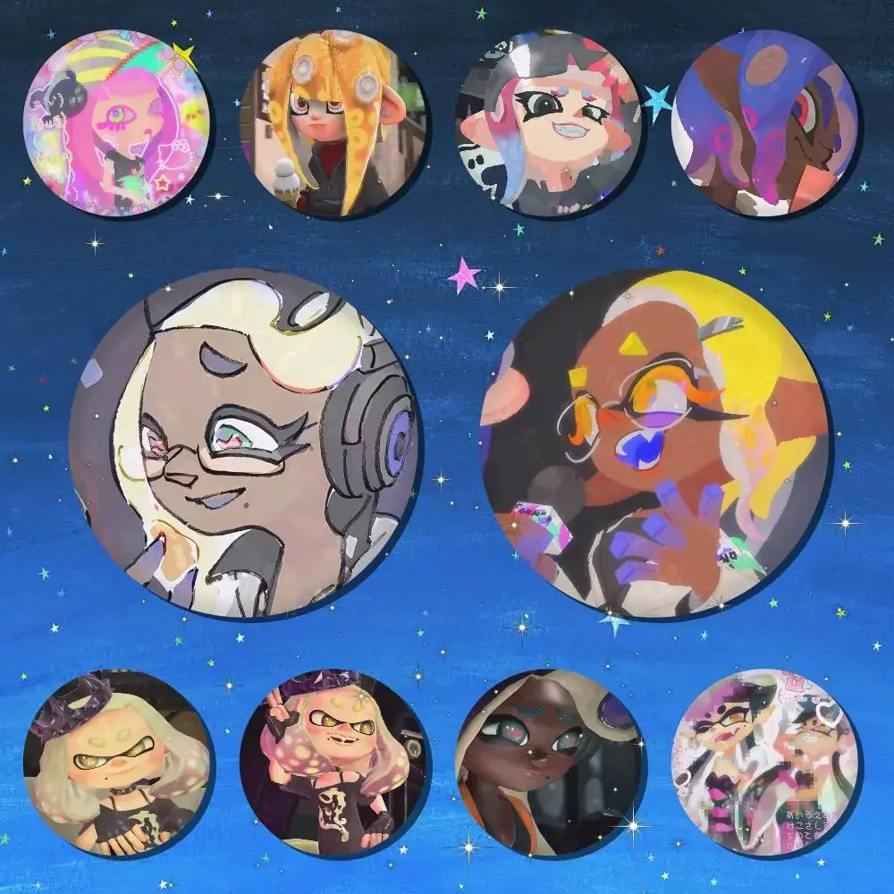 A-Peripheral Splatoon 3 Badge On Backpack Accessories Manga Icons Pins Round Cartoon Brooches For Clothes Bag Decor Gifts