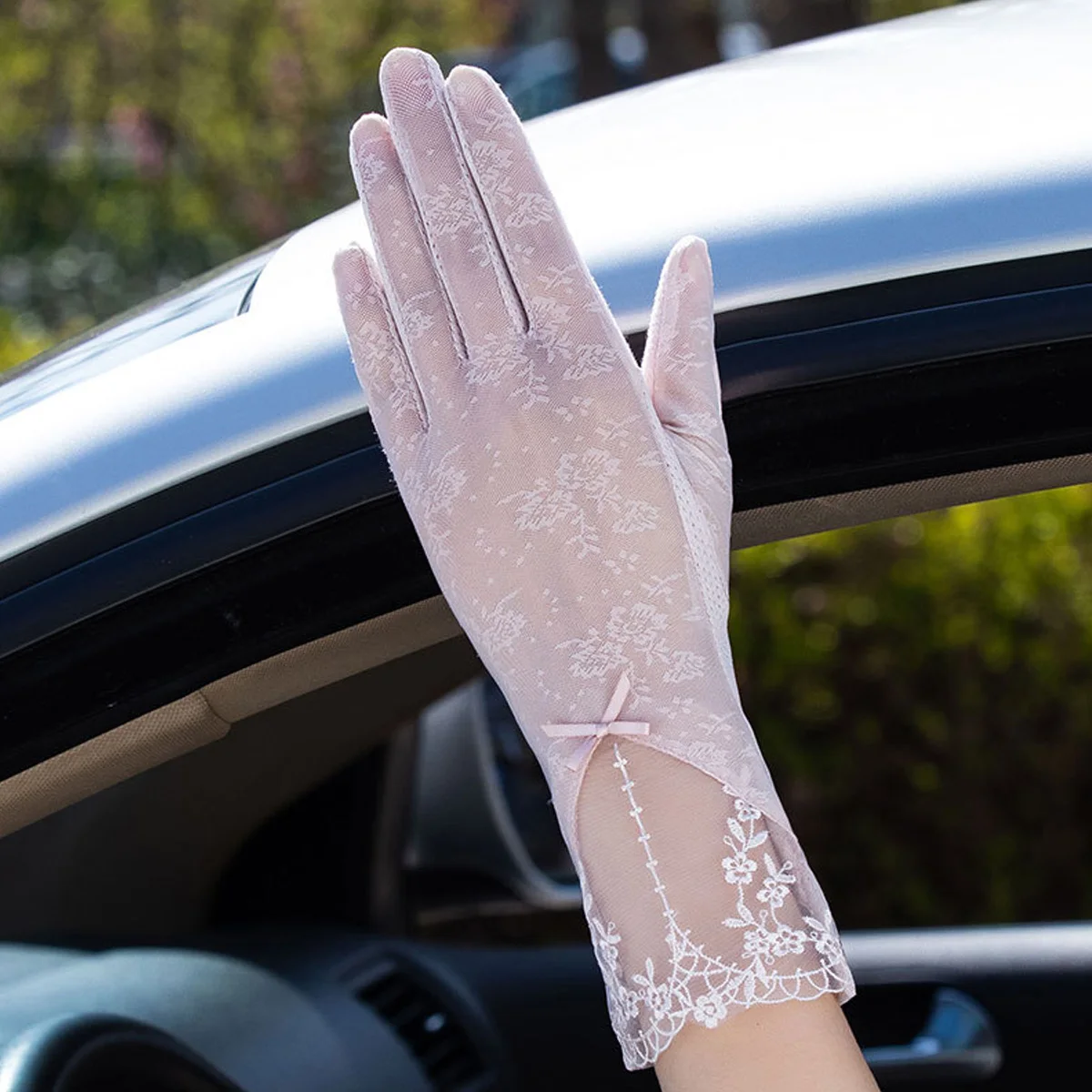 

Breathable Grey Lace Cycling Gloves Women Outdoor Windproof Sun Non- Full Finger Gloves