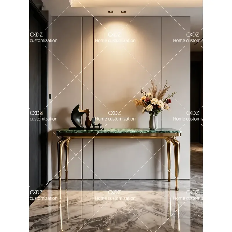 Modern Luxury Marble Console Table for Entryway High End Natural Stone Strip Case Against Wall Home Entrance Decor