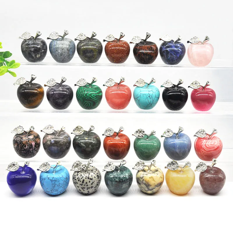 Natural Stones And Crystals Carved Mini Apple Figurine Room OrnamentHealing  Gem Collection Furnishing Decoration Christmas Gift