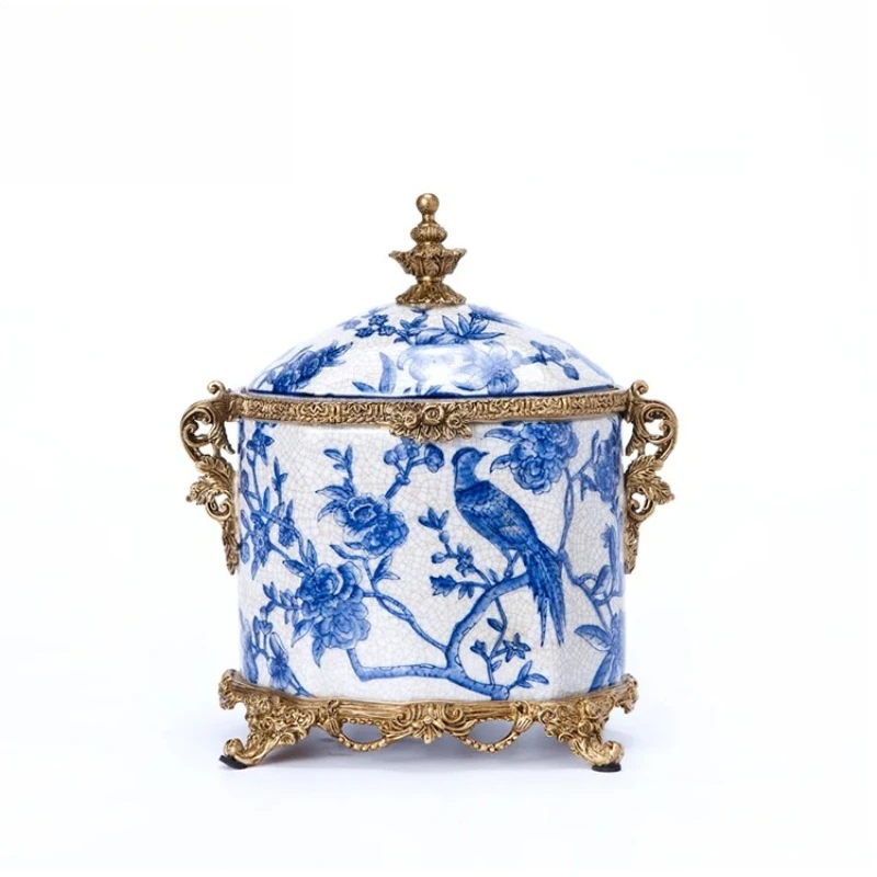 

Luxury antique blue and white ceramic tissue box fruit vase dish set
