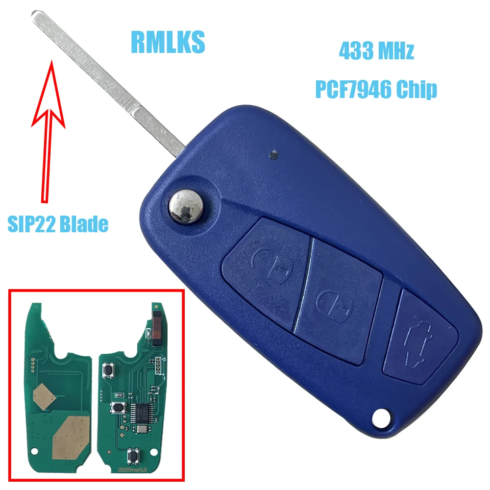 

3 Buttons Smart Remote Car Key For Fiat 500 Punto Ducato Stilo Panda Bravo Ford Ka (2008 - 2016) Fob PCF7946 433Mhz