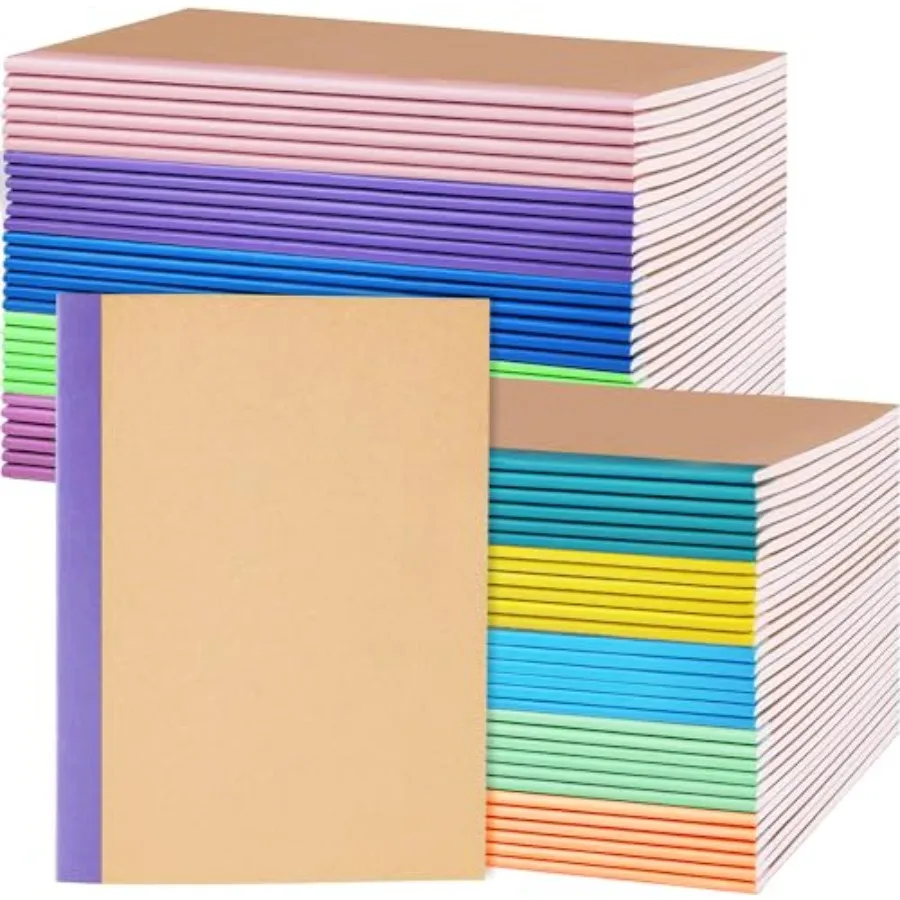 

100 Pack A5 Colorful Ruled Lined Mini Notebook Journals Bulk, Soft Cover Kraft Composition Notepad Memo Cuadernos for Girls, St