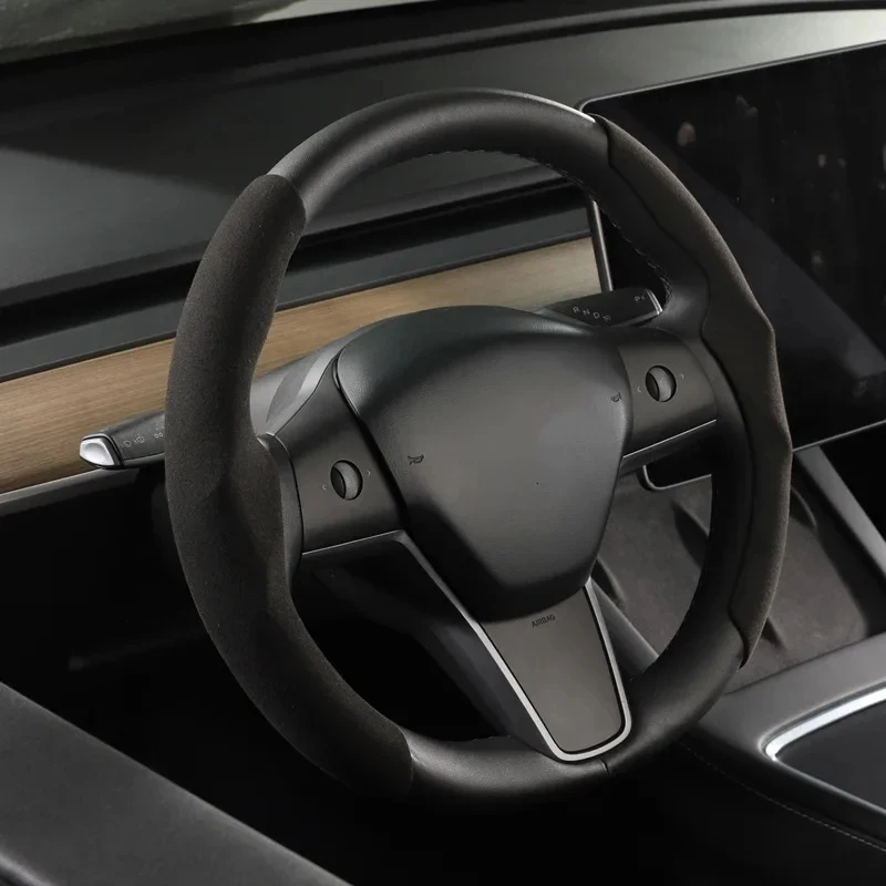 Geeignet für Tesla Modell 3/Y Auto Lenkrad Abdeckung Wildleder Carbon Faser Ultra-Dünne Schweiß Saugfähigen Anti-slip Lenker Auto – Detail 4