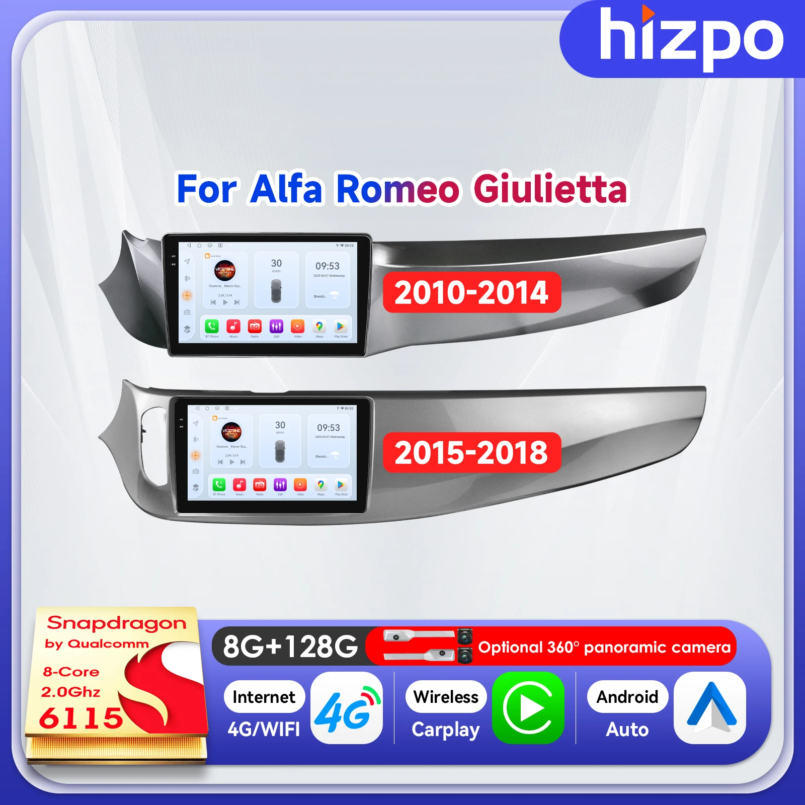 Hizpo 9Inch 2Din Car Multimedia Android Auto For Alfa Romeo Giulietta 2010 - 2014 2015 - 2018 Instrument Electronic Touch Screen
