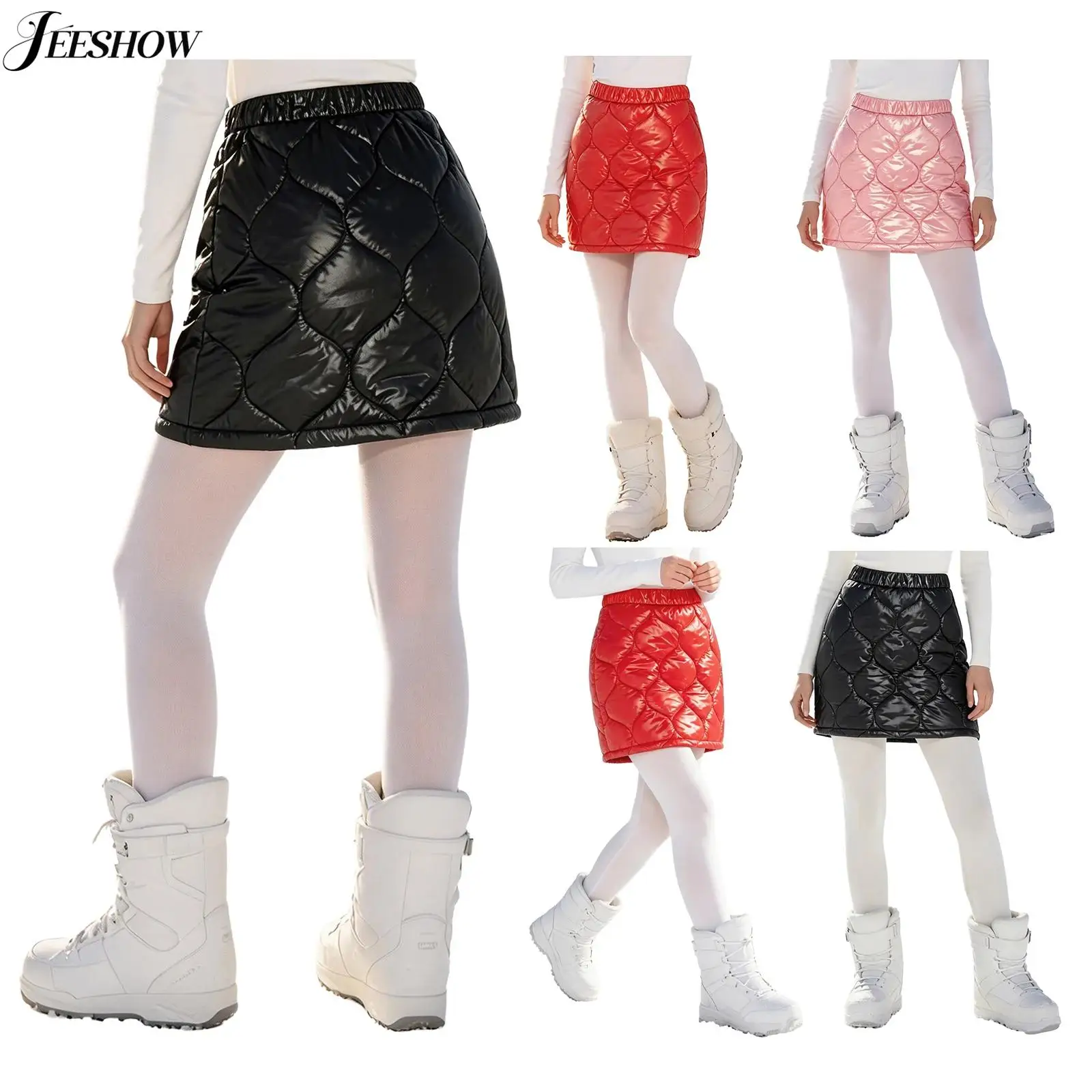 Womens Quilted Puffer Skirt Y2K Elastic Waistband Side Zipper A-line Skirt Winter Waterproof Warm Padded Mini Skirt Clubwear