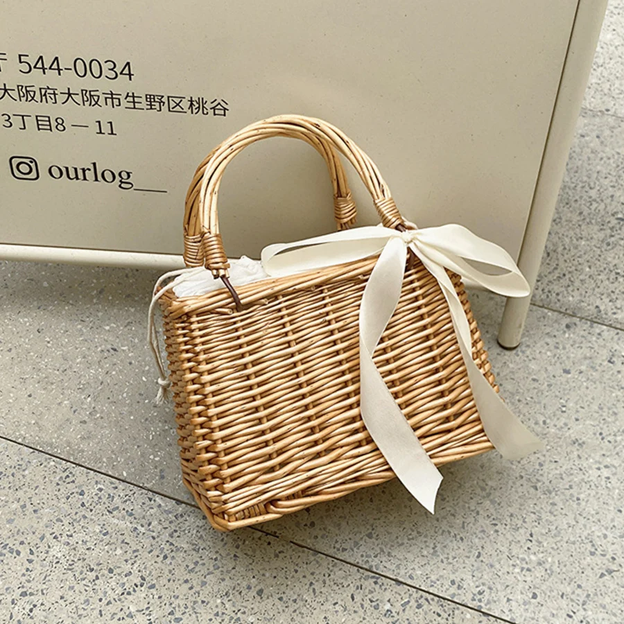 

Rattan Bags for Women Square Handbags Summer Hand-woven Clutch Purse Handmade Knitted Storge Hollow Out Totes Bag Summer New Sac