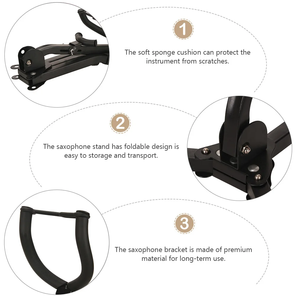 

Durable Portable Tenor Saxophone Stand Black Foldable Sax Ground Tripod Holder with Sponge Cushion Stable Design