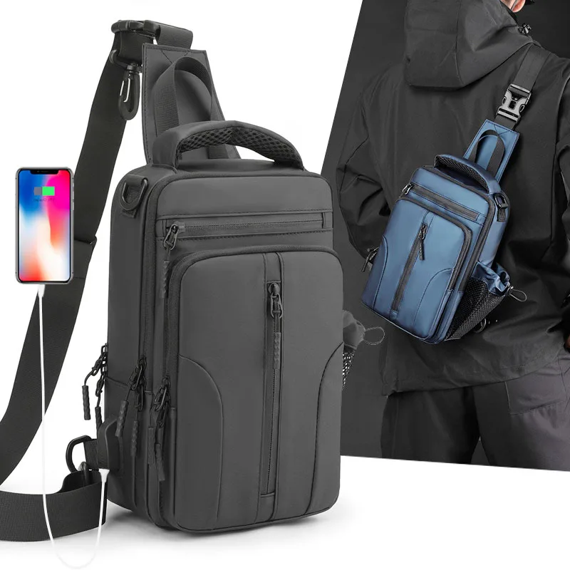 

High Density Nylon Waterproof Men's Chest Bag Crossbody Messenger Bag Outdoor Travel Multi Pocket Shoulder Sling Pack