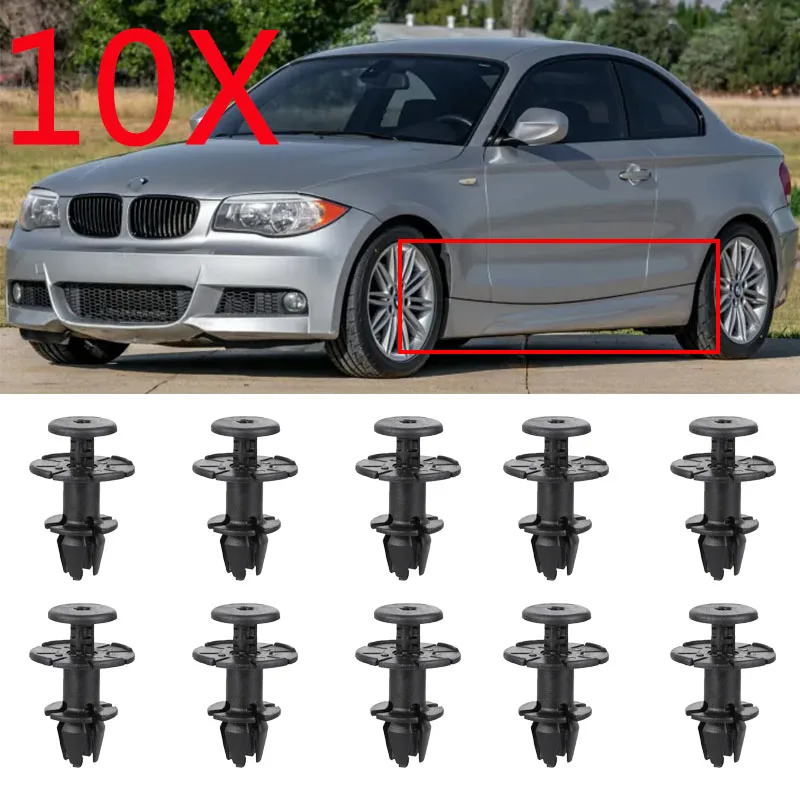 10X Auto Car Clip Fit For For BMW X1 X6 1 3 6 X Series 2004-On Exterior Side Sill Skirt Pin Spacer Clips 07147122912 07147122913