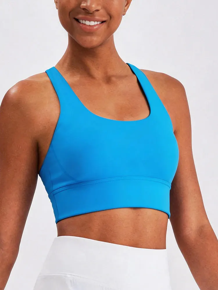 New Women's Solid Color High Intensity Support Sports Bra Cross Back Breathable Fitness Running Outdoor Yoga Top view 3