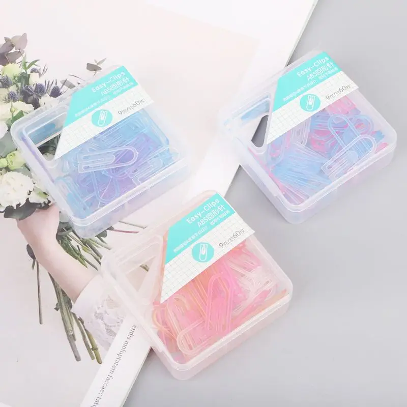 60pcs Small Mini Paperclip Candy Color Clear Stationery Binder Clip Table