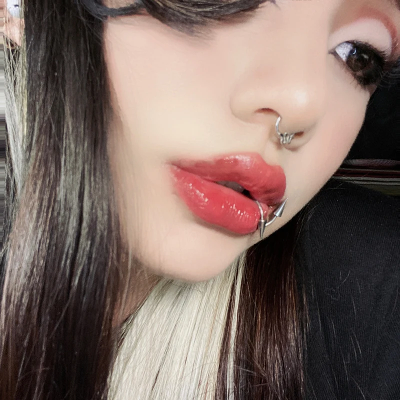 1PC Fangs Lip Labret Piercing Lip Hoop Stainless Steel Vampire Teeth Goth Cosplay Body Piercing Goth Body Piercing Punk Jewelry