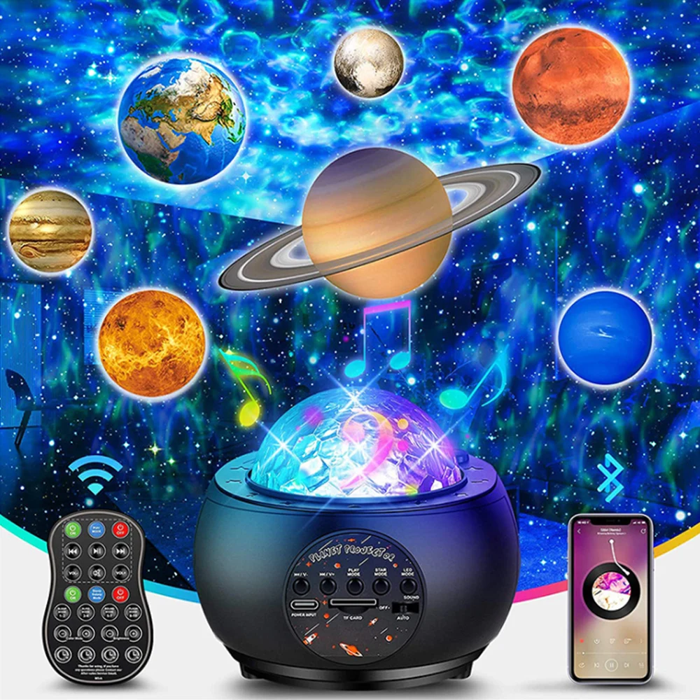 Proyector de estrellas y galaxias, luz nocturna, Bluetooth, música, Planeta, lámpara de proyección colorida, decoración para niños, lámpara LED para