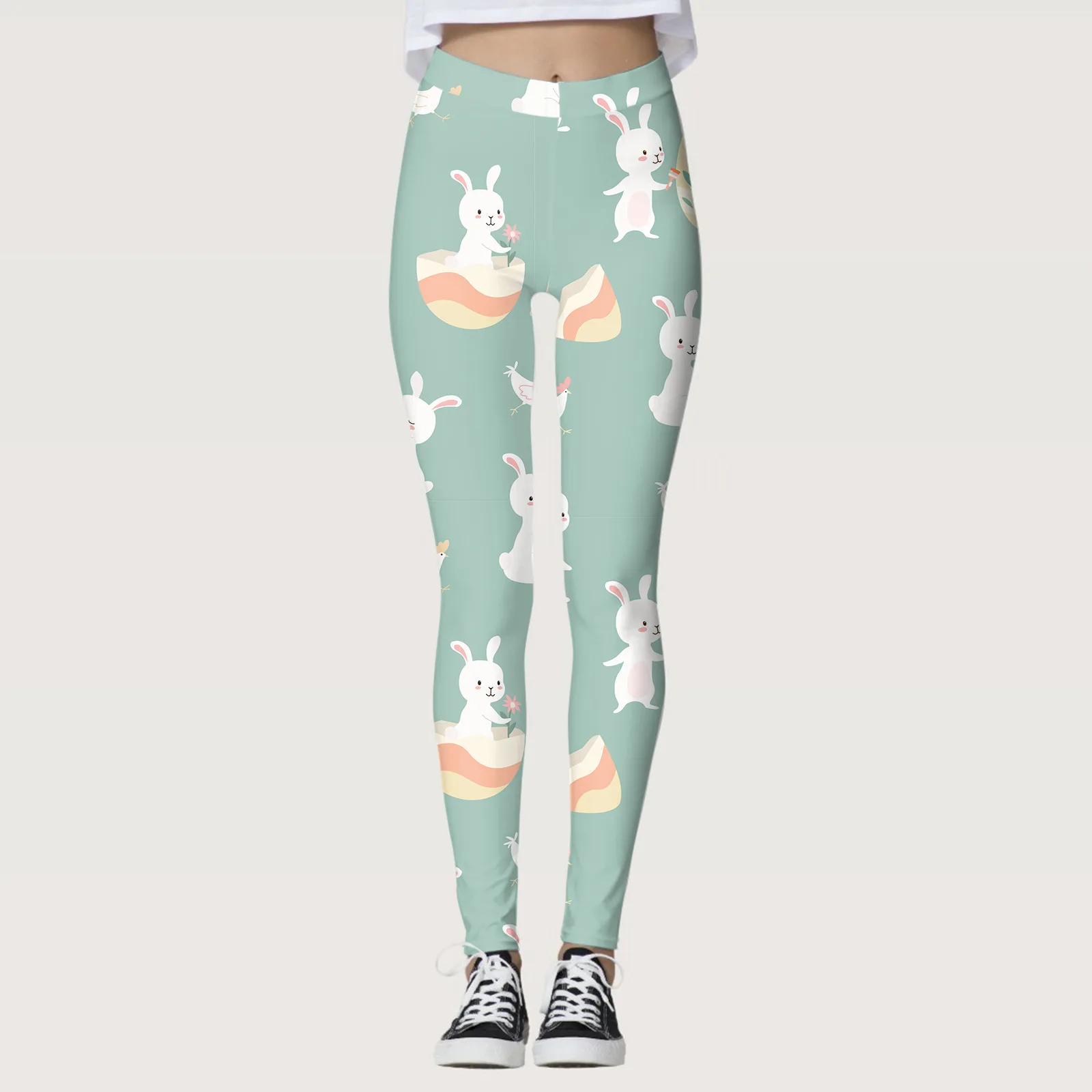 Easter Day Leggings For Women Elastic High Waist Hip Lifting Fitness Yoga Tight Legging Cute Cartoon Rabbit Print Running Pants