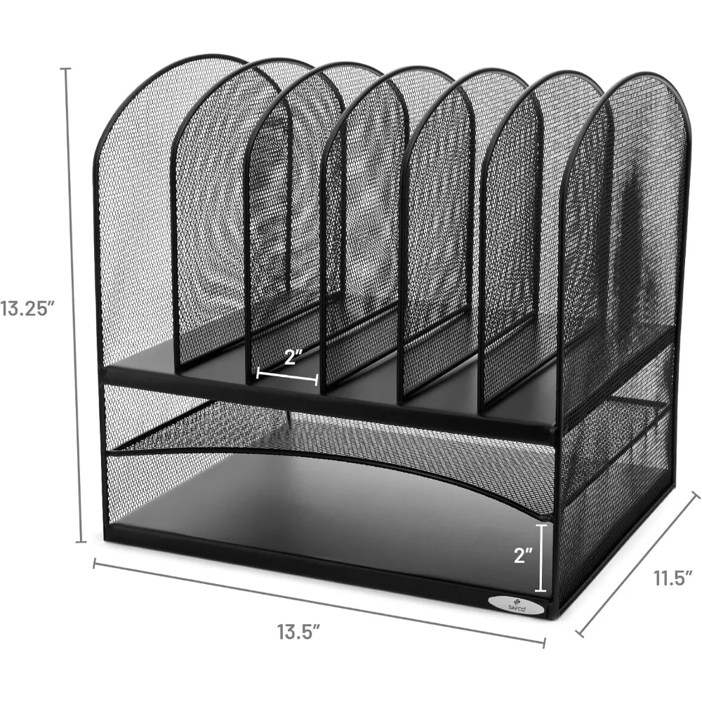 منظم سطح المكتب مع 6 أرفف عمودية وصندوقين؛ مناسب لصناديق بريد المكتب والفصول الدراسية وفرز الورق والبريد.