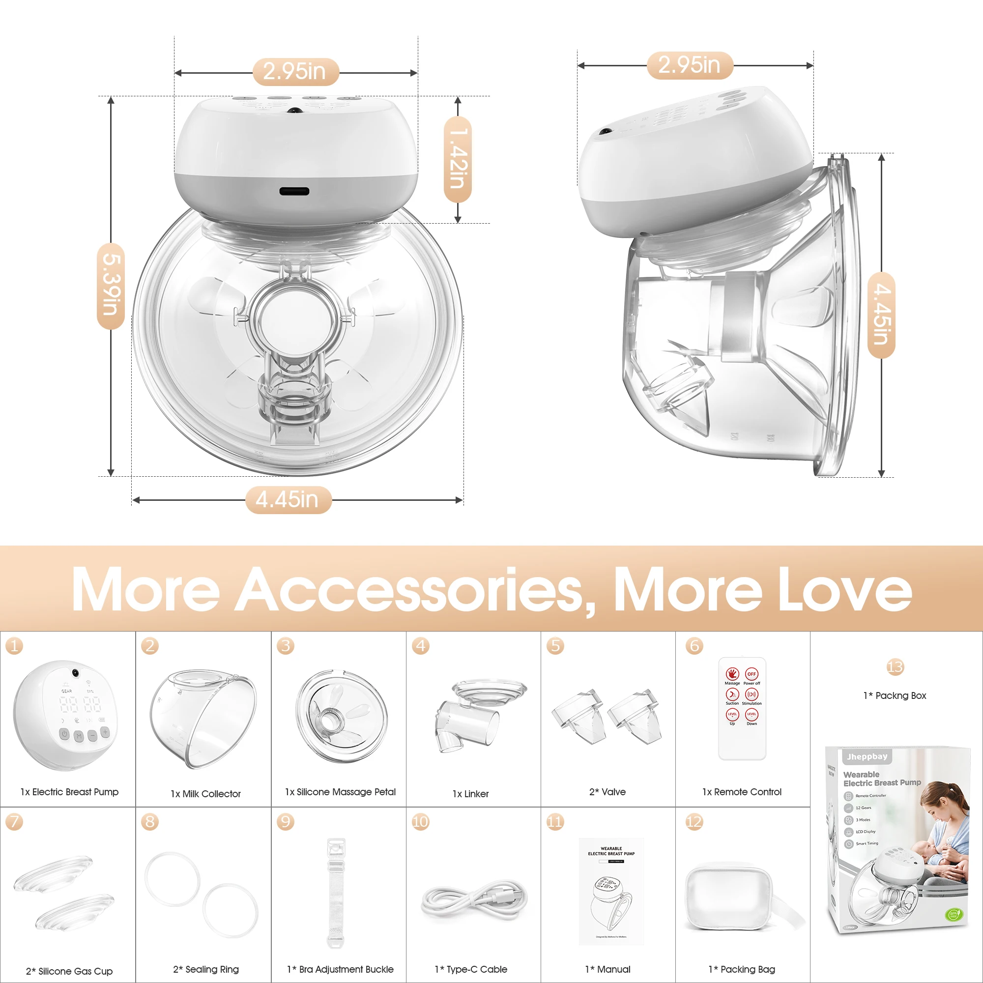 1200mAh Wearable Breast Pump Portable Hands Free Breastpump 12 Levels 3 Modes Electric Remote Control Painless Breastfeeding