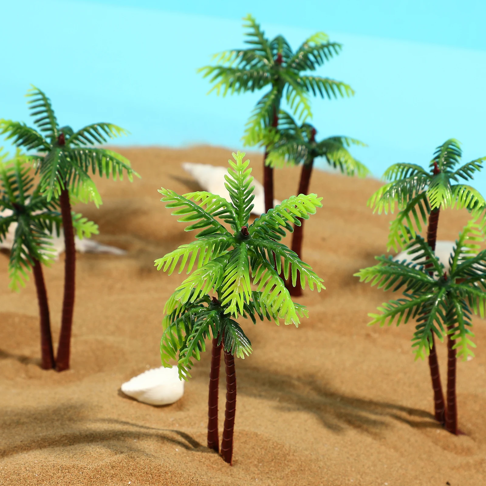 Decoraciones para pecera, árbol de coco simulado, artesanías para adornos verdes, 5 uds.