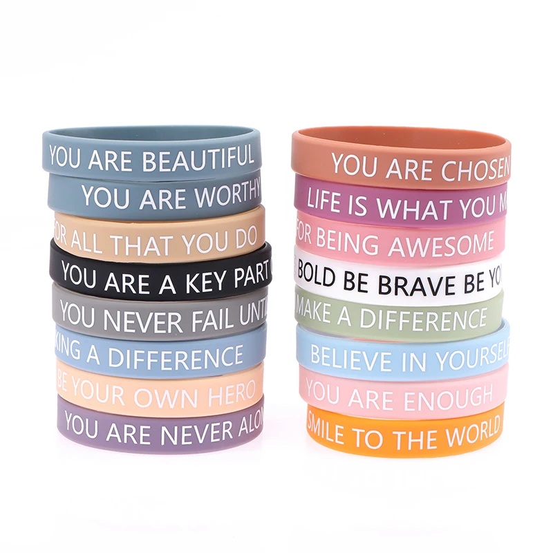 Motivational Quote Rubber Wristbands Colored Inspirational Silicone Bracelets Stretch Unisex Wristbands For Women Men Gifts