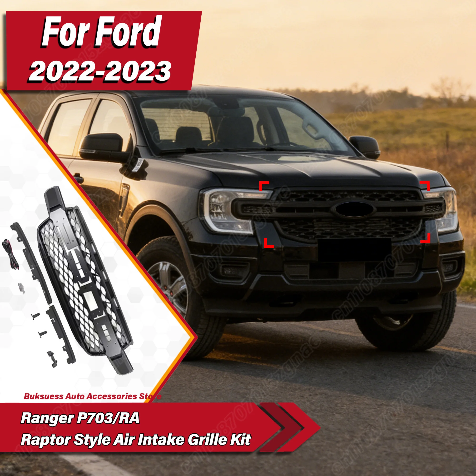 

Для Ford Ranger P703/RA 2022-2023: Комплект решетки воздухозаборника в стиле Raptor, защитная накладка на радиатор, комплект для модификации автомобиля