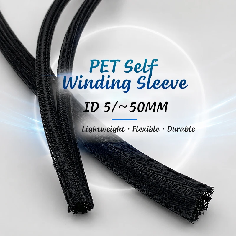 5-15M Inner Diameter 6-50mm Insulated Flame-retardant PET Self Tightening Sleeve, Wear-resistant and Scratch Resistant