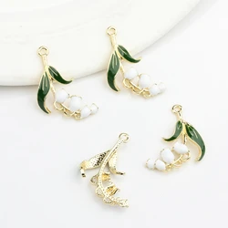 Zinc Alloy Charms Pendant Enamel Bell Orchid Flowers Charms 6pcs/lot For DIY Fashion Jewelry Making Finding Accessories