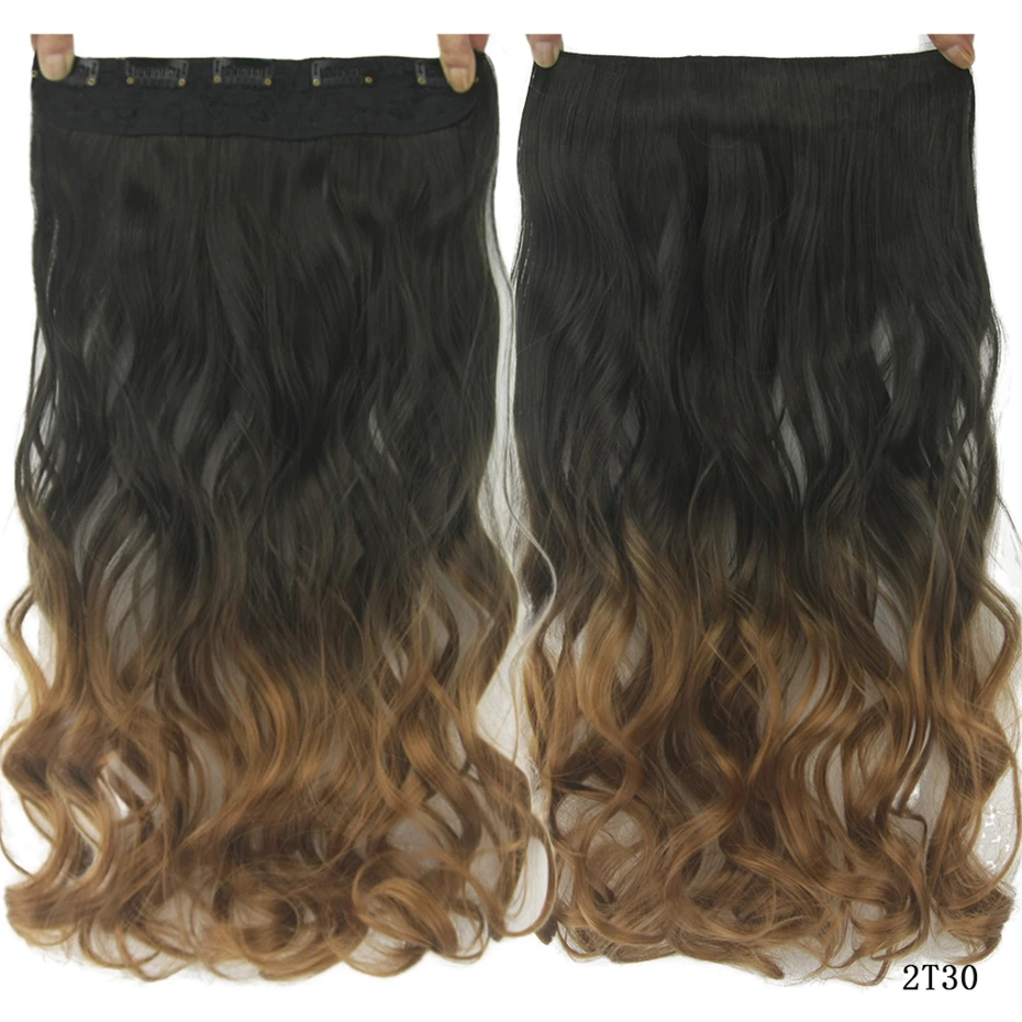 Soowee Long Black to Grey Curly Synthetic Hair Ombre Hair Clip In Hair Extension Fake Clip Ins Hair Pieces for Women