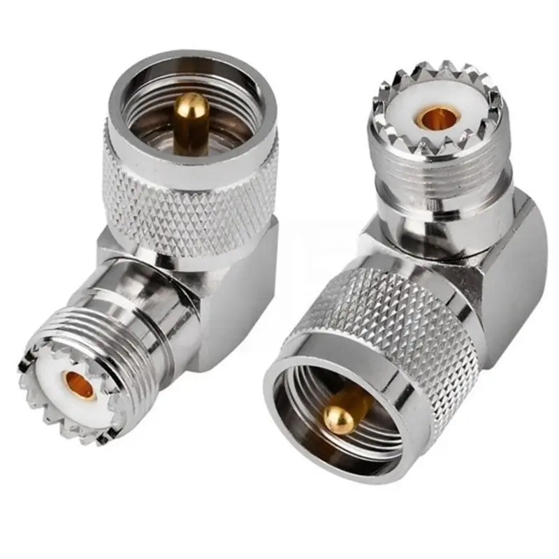 A99E-2PCS UHF Male Female Connectors PL259 To SO239 90 Degree Right Angle SL16 PL-259 Coax Cable Adapter