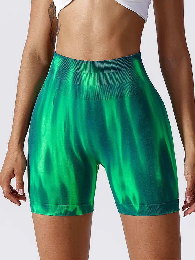 INLUMINE New Tie-Dyed Aurora Sports Yoga Shorts Seamless Women High Waist Hip Lifting Cycling Shorts Gym Fitness Tight Hot Pants