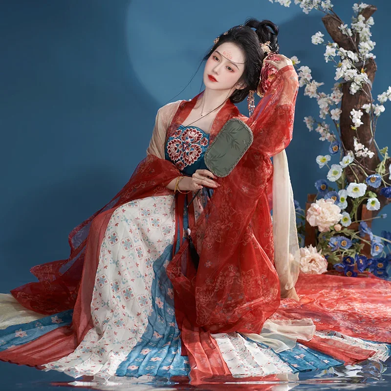 

Chinese Traditional Dress Hanfu Chiffon Dress Apron Suit Sexy Hanfu Clothing Female Nightdress Han Clothing Red