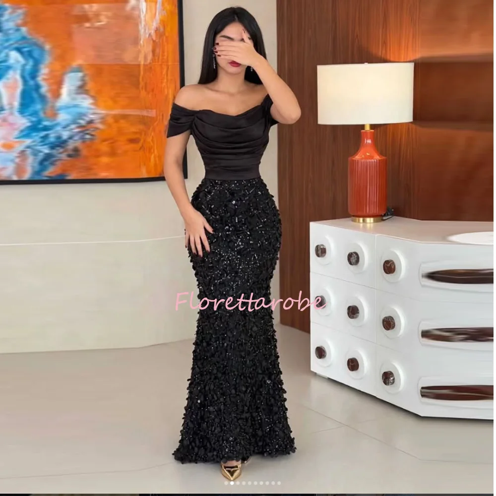 Customized  Fishtail  Floor Length Prom Gown Luxurious Off The Shoulder Party Dresses Luxury  Sequins Appliques Evening Dress