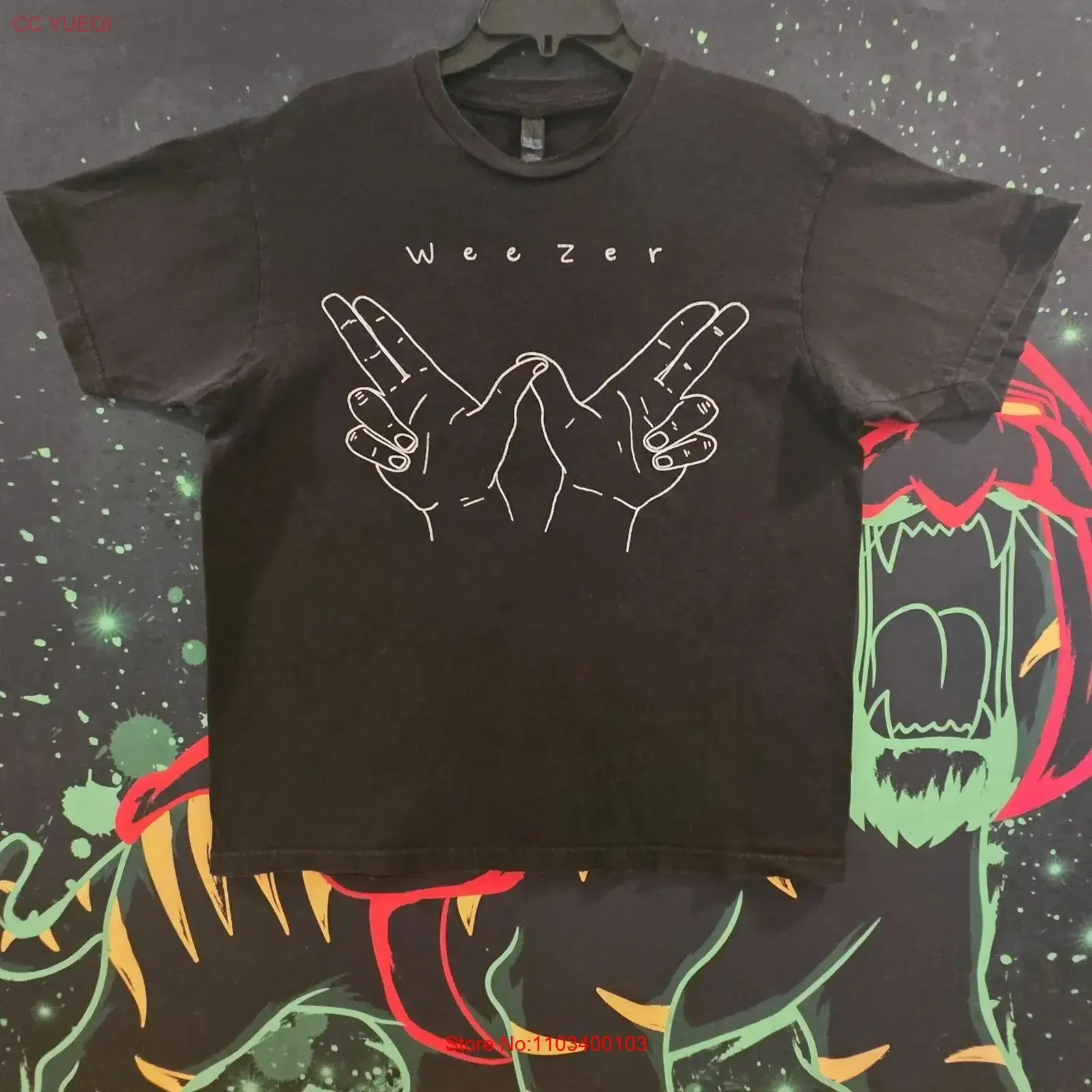 WEEZER Summer Tour 2016, официальная концертная футболка L W Hands, черная альтернативная рок-группа, винтажная стираная универсальная слегка мягкая мужская футболка WEEZER Summer Tour 2016, официальная концертная футболка L W Hands, черная альтернативная рок-группа, винтажная стираная универсальная слегка мягкая мужская футболка