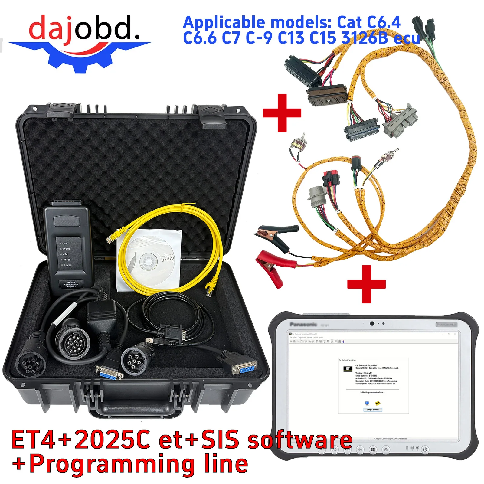 2025 ET and SIS AT ET4 Heavy Truck Excavator Diagnostic Tool with Tablet/laptop Ethernet Programming Cable for Caterpillar Duty